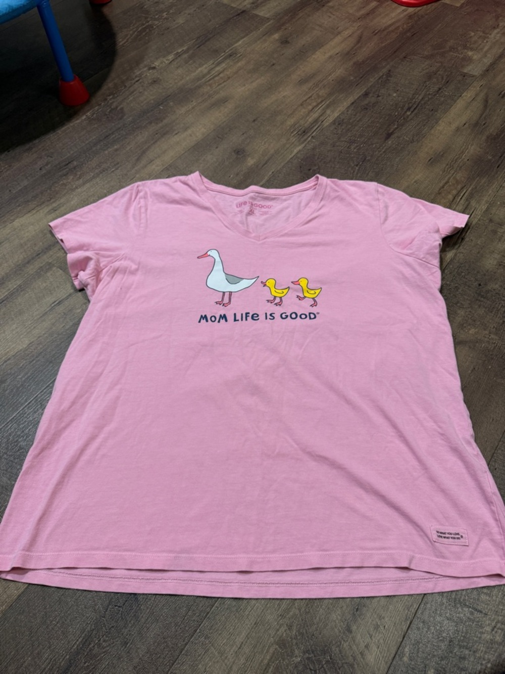 Life Is Good Pink Short Sleeve Tee with Mother Duck graphic